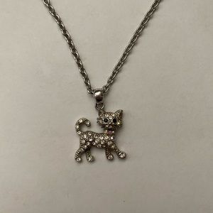 Cat Body Necklace with Clear Jewels and Chain